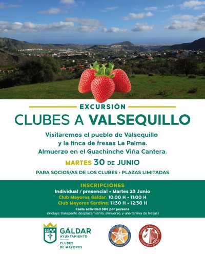 Los Clubes de Mayores de Gáldar y Sardina organizan una excursión a Valsequillo con visita a una finca de fresas