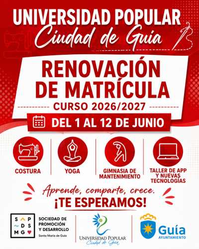 La Universidad Popular Ciudad de Guía abre la renovación de matrícula del 1 al 12 de junio