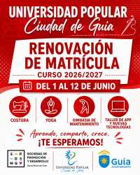 La Universidad Popular Ciudad de Guía abre la renovación de matrícula del 1 al 12 de junio
