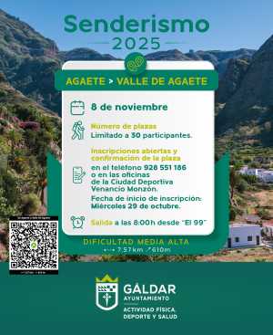 El programa de senderos de la Concejalía de Deportes continúa el 8 de noviembre con una ruta desde Agaete