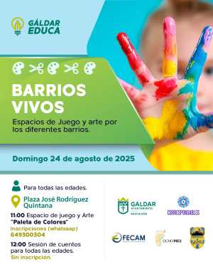 La Plaza José Rodríguez Quintana acogerá el 24 de agosto una nueva edición de ‘Barrios Vivos’, el espacio de juego y arte de Gáldar Educa