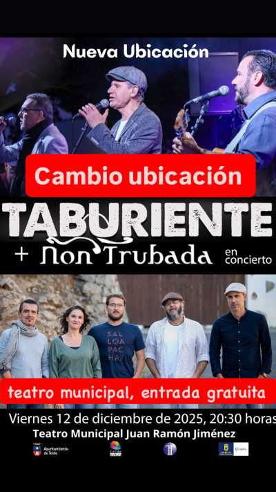 El concierto de Taburiente y Non Trubada se traslada al Teatro Juan Ramón Jiménez por motivos meteorológicos