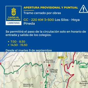 Habilitado el paso temporal en la GC-220 a partir del martes por el inicio del curso escolar