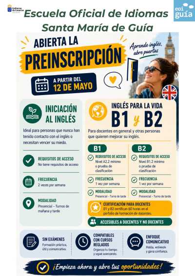 La Escuela Oficial de Idiomas de Guía abre la preinscripción para sus cursos de especialización de inglés
