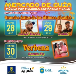 Conciertos y verbena este fin de semana en la zona Gastro del Mercado de Guía con Javier Escoz, Rahki y Santa Fe