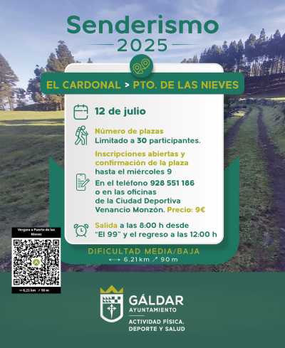 Deportes continúa con el programa de senderos con una ruta el sábado 12 de julio de El Cardonal al Puerto de Las Nieves