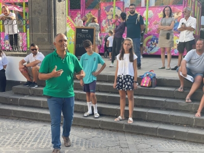 Los niños y niñas decimistas ensayan en Teror para la Romería-Ofrenda del Pino