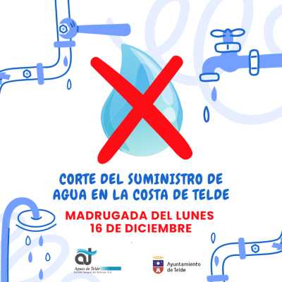 Aguas de Telde cerrará el suministro de agua a la costa de la ciudad durante la madrugada del próximo 16 de diciembre