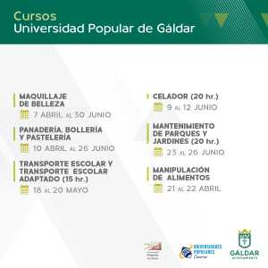 La Universidad Popular de Gáldar oferta nuevos cursos en los meses de abril, mayo y junio