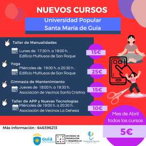 La Universidad Popular de Guía amplía su oferta formativa en los barrios con nuevos cursos y talleres desde abril