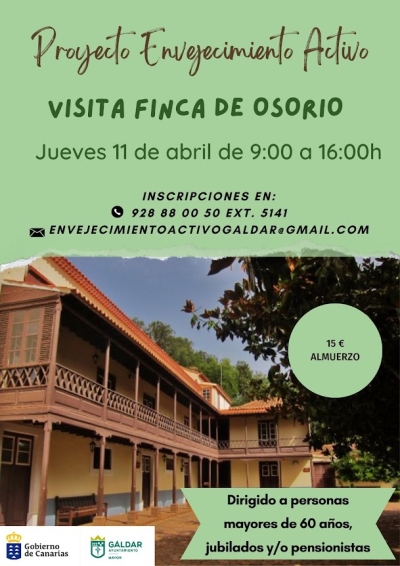 El proyecto Envejecimiento Activo organiza una visita a la Finca de Osorio el jueves 11 de abril